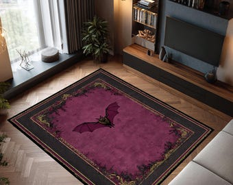 Alfombra de murciélago morado: decoración gótica de brujas, tapete ocultista