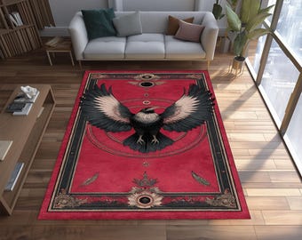 Alfombra gótica de cuervo: cuervo rojo y negro, decoración de brujas, antideslizante