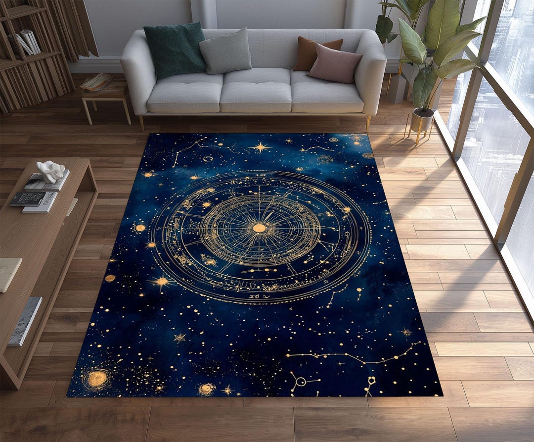 Zodiac Sign Rug Zodiac Astrology Rug: Celestial Star Map Galaxy Constellation Floor Mat ...