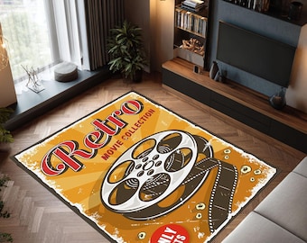 Alfombra de cine retro: diseño de rollo de película, decoración vintage para cine en casa