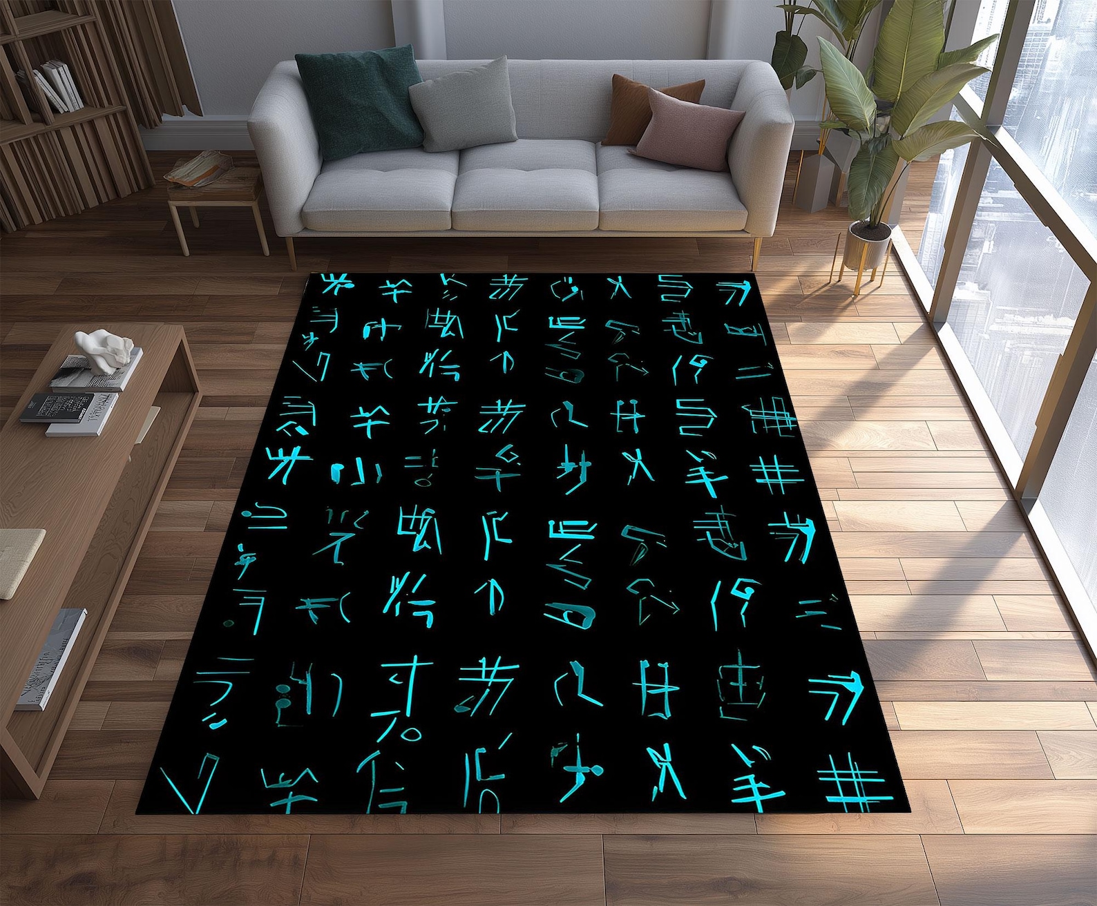 Cyperpunk Rug Futuristic Neon Symbols Rug: Black Cyberpunk Gamer Room Decor - Etsy