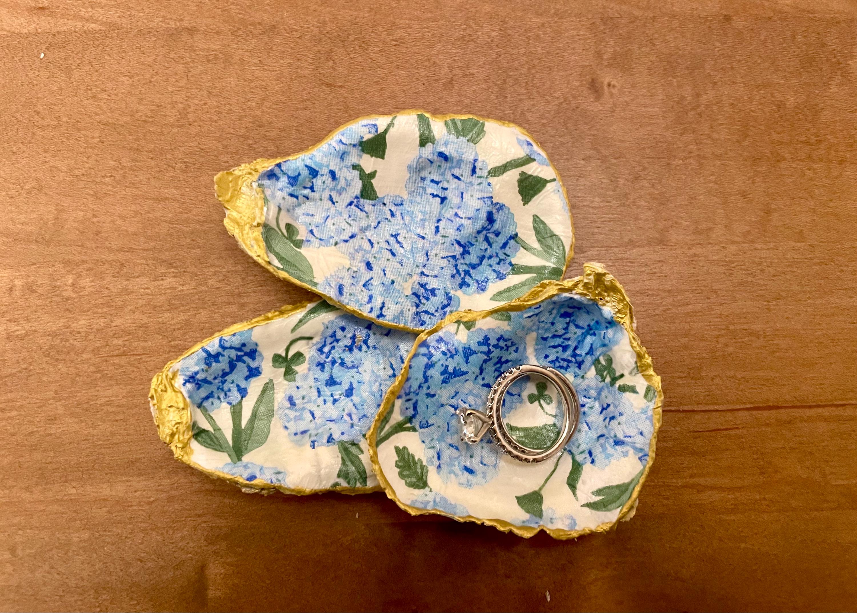Oyster Shell Ring Dish, Decoupaged Oyster Dish, Trinket Dish, Oyster Shell Decor, Mother’s Day Gift, Coastal Hostess Gift, Jewelry Dish