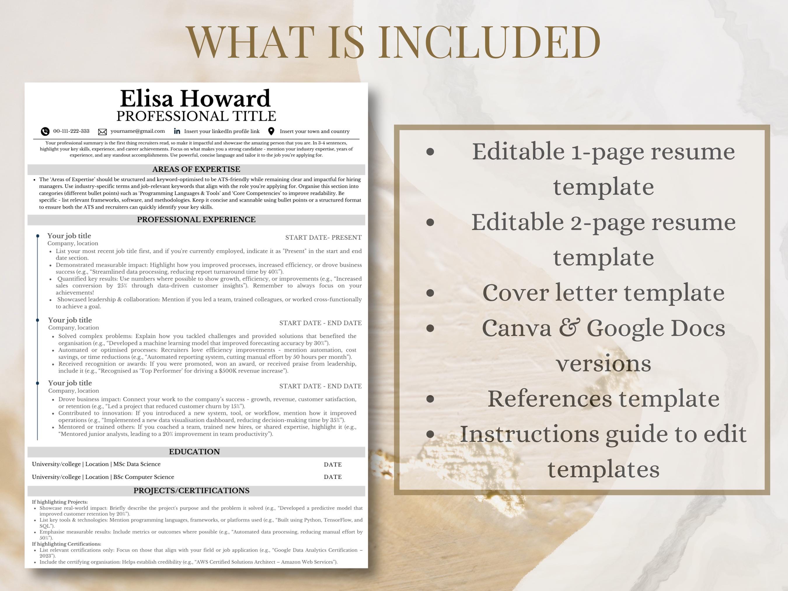 ATS Friendly Resume Template Professional CV for Google Docs Canva ...