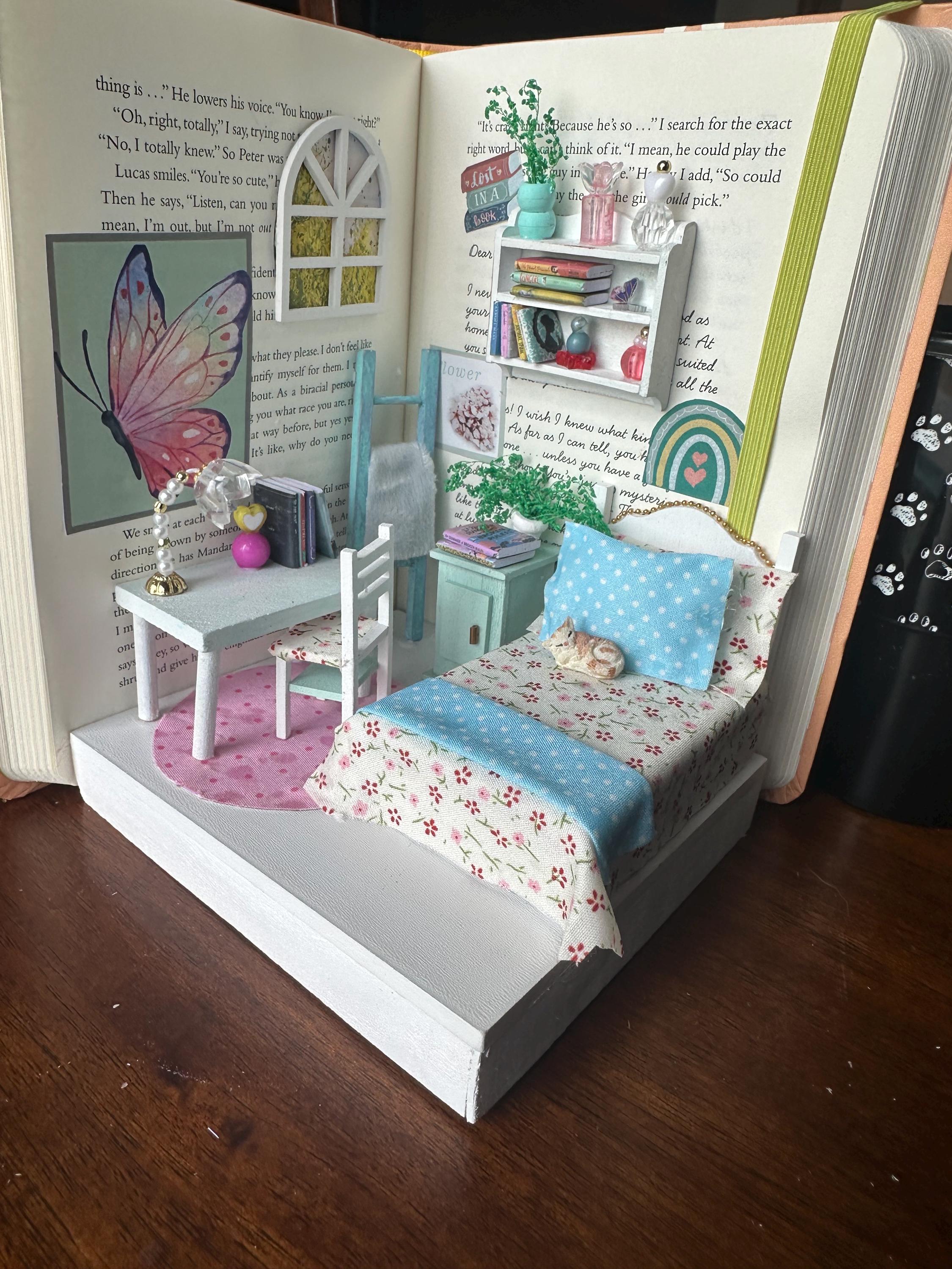 Miniature Bedroom Open Book Diorama