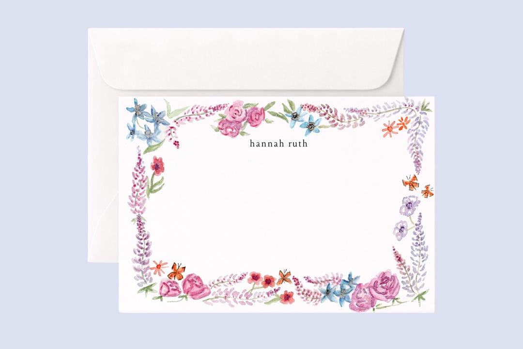 Personalized Watercolor Floral Note Cards (10) – Custom Stationery Set ...