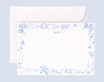 Personalized Watercolor Floral Note Cards (10)  – Custom Stationery Set
