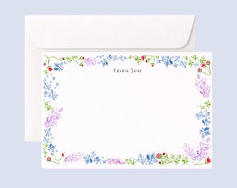 Personalized Watercolor Floral Note Cards – Custom Stationery Set