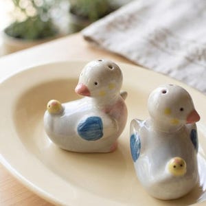 Handmade Ceramic Duck Pepper Shaker-Tray Farmhouse Cottage Lovebirds Kitch