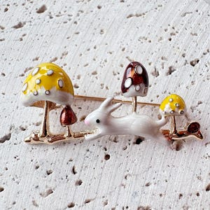Bunny brooch, mushroom bunny brooch, brooch holder, whimsical brooch, cute small pin, quirky brooch, jewelry, Mother&#39;s Day gift