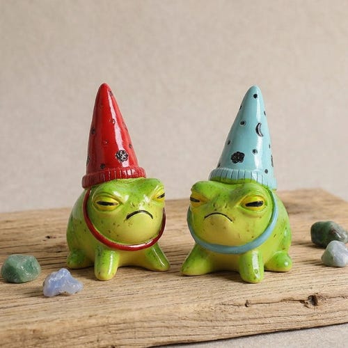 Handmade Ceramic Grumpy Frog Figurine-Outdoor Garden Sculpture