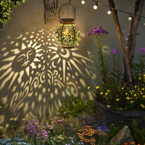 Solar Lanterns(pack of 2): Moon, Star & Sun Design - Garden Decor, Set of 2