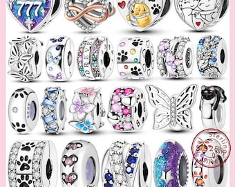 Pandora 925 Sterling Silver Charms Beads - Round Clip Charms Fit European‑Style Bracelet Necklace Charms Jewelry Gift for Her/Mother