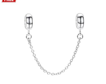 Sterling Silver Safety Chain Charm with Silicone Ring - Compatible