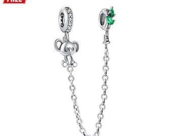 Koala Safety Chain Charm for Bracelet: Sterling Silver