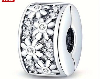 Sterling Silver Daisy Flower Clip Charm for Bracelet
