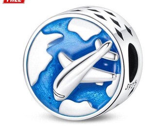 Sterling Silver Airplane Globe Charm: World Travel Bracelet