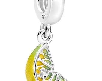 Pandora Lemon Slice Sparkling Fruit Dangle Charm, 925 Sterling Silver Charm for Bracelet, Yellow Lemon Slice Pendant, Fruit Themed Jewelry