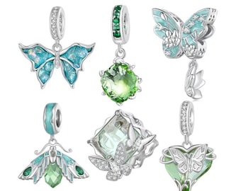 Pandora Silver Charms fits Designer 3 mm Snake Chain Bracelet Green Blue 925 Sterling Silver Charms - Gift For Her - Christmas Gift