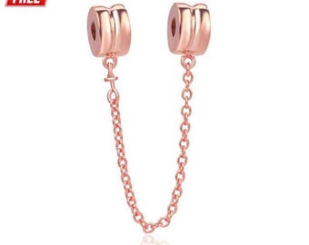 Rose Gold Safety Chain Charm: S925 Sterling Silver, Fits