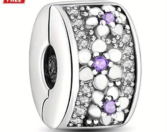 Sterling Silver Sparkling Flower Clip Charm – Bracelet Compatible
