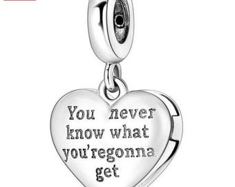 Life was a Box of Chocolates Dangle Bracelet Charm for Bracelet, S925 Authentic Sterling Silver Charm