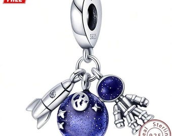 Sterling Silver Rocket, Astronaut & Galaxy Charm for Bracelet