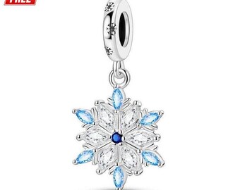 Sterling Silver Sparkling Snowflake Charm, Fits Bracelet