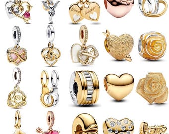 Pandora 18K Gold-Plated 925 Silver Infinity Love Charm – Heart, Mother, Flower Bead | Valentine's Day Gift for Her - Pandora Bracelet Charms
