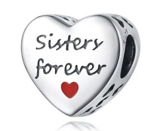 Pandora Sisters Forever Heart Charm , Bracelet Charm Jewelry , 100% Genuine 925 Sterling Silver Charm , Pandora Charm