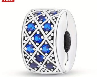 Sterling Silver Blue Pave Clip Charm for Bracelet