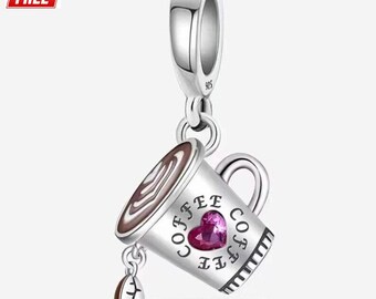 Sterling Silver Coffee Cup Charm – Dangle Bean Bracelet Compatible