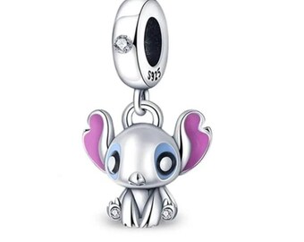 Pingente Stitch para pulseira, em prata de lei 925, para mulheres, joia com pingente, acessórios com pingentes de desenho animado, presente para ela.