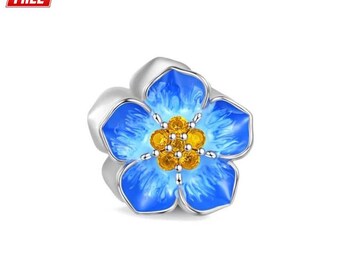 Blue Blossom Sterling Silver Charm for Bracelet