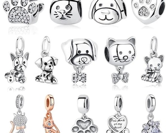 Pandora Silver Plated 925 Sterling Silver Charms Love Pets Dog Cat Paw Print Pendant Beads Fit Bracelets Women Jewelry Best Gift For Her