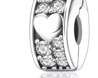 Sterling Silver Heart Clip Stopper Charm for Bracelet