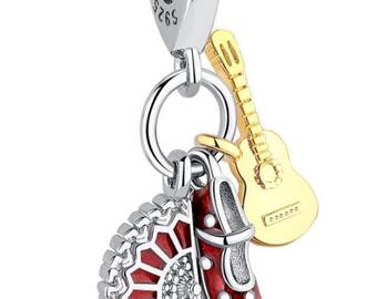 Pandora Spanish Guitar, Flamenco Shoe and Fan Charm, 925 Sterling