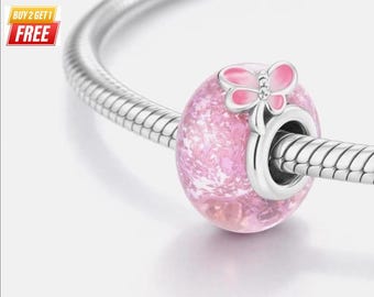 Sterling Silver Pink Murano Glass Butterfly Charm – Bracelet Compatible