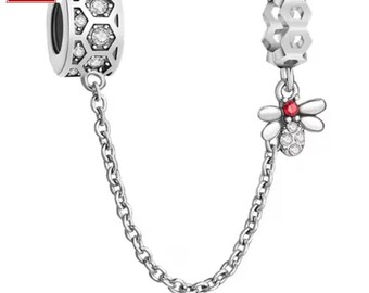 Sterling Silver Honey Bee Safety Chain Charm for Bracelet