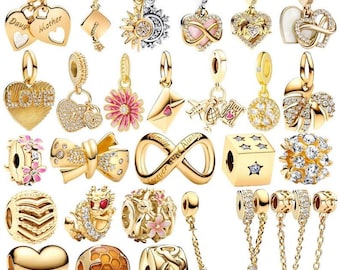 Pandora New Gold-Plated Charm Beads – Brcaelet Necklace Charms Collection Split Dangle – Jewelry & European-Style Bracelets | Gift for Her