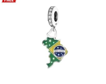 S925 Sterling Silver Brazil Dangle Charm Bracelet
