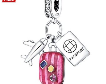 Sterling Silver Travel Dangle Charm for Bracelet - Holiday Theme