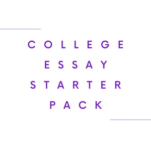 May include: A white background with purple text that reads "COLLEGE ESSAY STARTER PACK." The text is centered and stacked vertically. Above the title is "THE ROE INSTITUTE" and "NICOLE ROMANO." The Roe Institute logo is at the bottom.