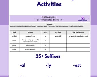 Werkbladen met achtervoegsel: woordenschat maken, groep 3-5 (pdf-download)