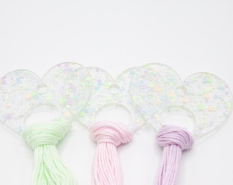 Pastel Glitter Heart Floss Thread Drops - Cross Stitch Embroidery Supply Gift Organizer