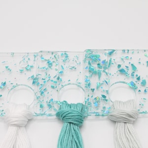 Dazzling Teal Glitter Square Thread Floss Drops - Cross Stitch Embroidery Storage Gift