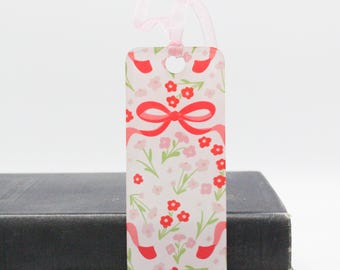 Chic Pink Floral Bow Clear Acrylic Bookmark - Add a Touch of Sweetness to Your Reading