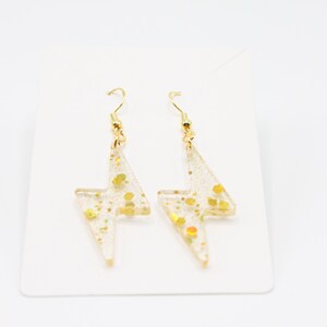 Dazzling Gold Glitter Lightning Bolt Acrylic Drop Earrings - Lightweight Hypoallergenic
