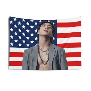 Bandera estadounidense de Jungkook Seven, pancarta del concierto de Bangtan, tapiz de pared de JK sin camisa, decoración de merchandising de Jungkook, regalo para fans de JK, estética de habitación