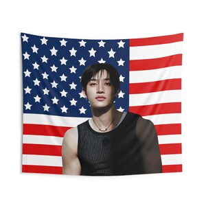 Bang Chan Blank Tank topAmerican Flag, Stray Kids Concert Banner, SKZ Kpop Banner, Stray Kids Ate, Skz DominAte, Stray Kids 2025