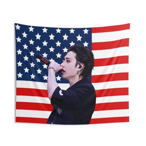 Bang Chan Side Profile American Flag, Stray Kids Concert Banner, SKZ Kpop Banner, Stray Kids Ate, Skz DominAte, Stray Kids 2025